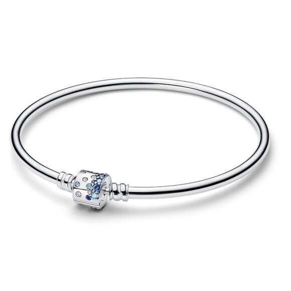 PANDORA 925 Blue Sparkle Barrel Clasp Charm Bangle 593930C01 7.5 in NEW in box - Picture 1 of 5
